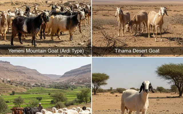 المواشي اليمنية - Yemeni livestock goats, sheep, cattle from Tihama and Jabali regions